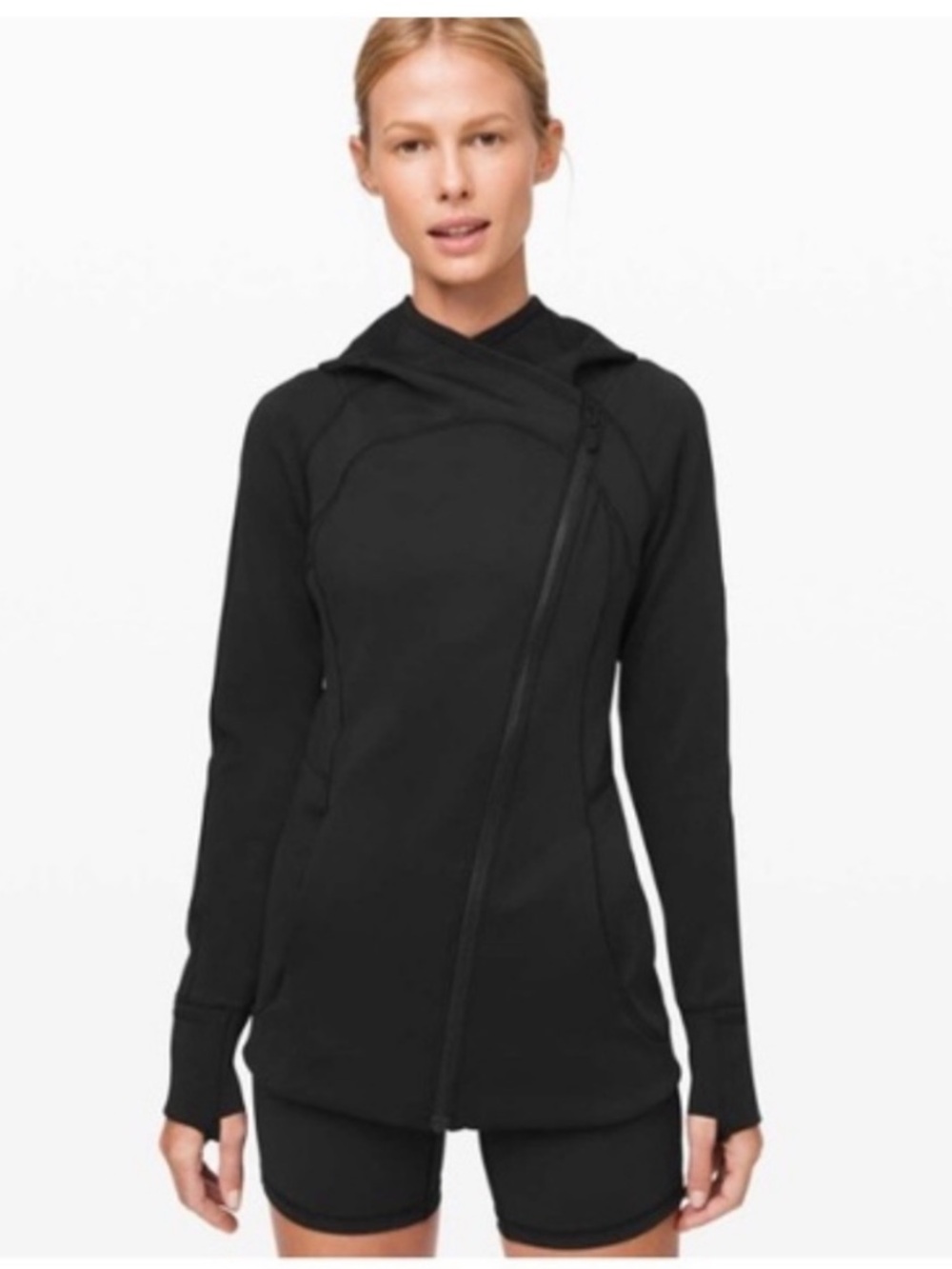 Lululemon Every Journey Black Diagonal Zip Up Hooded Jacket